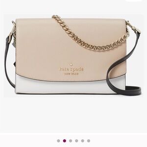 Kate Spade Cream & Black Crossbody Bag with Gold Chain – Like New